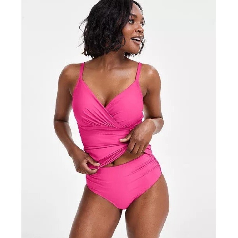 Anne Cole Womens Surplice Triangle Tankini 36C/38B High-Waisted Bikini Bottoms M